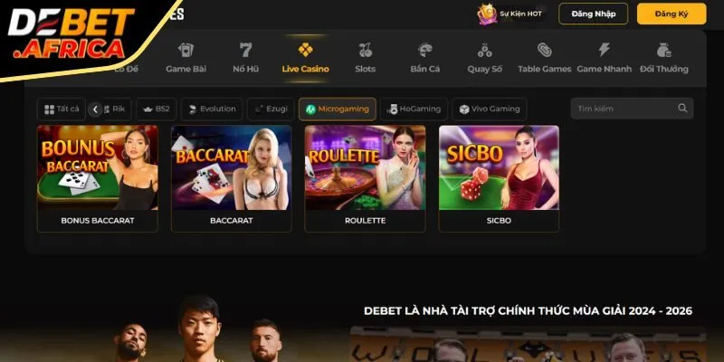 Hệ thống trò chơi Casino Debet phong phú