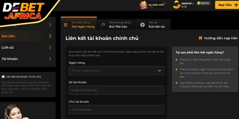 Hướng dẫn rút tiền DEBET về tài khoản an toàn